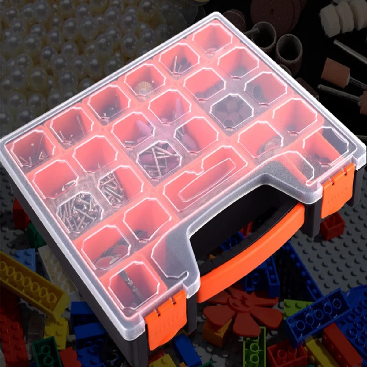 携帯用 マルチグリッド プラスチック ハードウェア収納ボックス