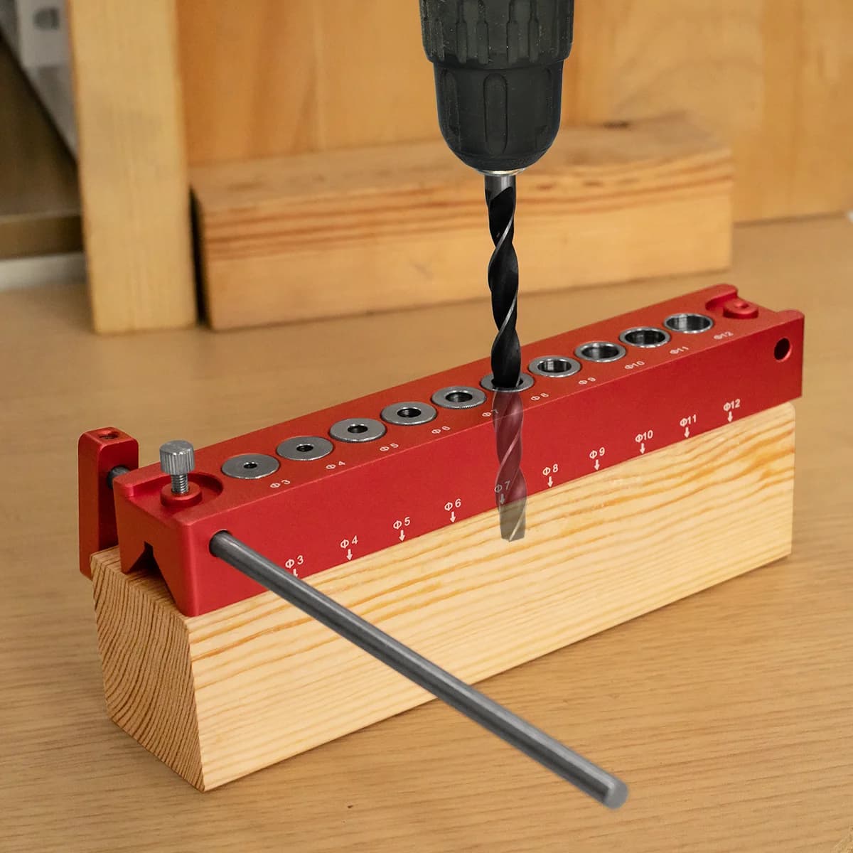 延長式ダボ用ドリルガイド ジグ（位置決めロッド付き）